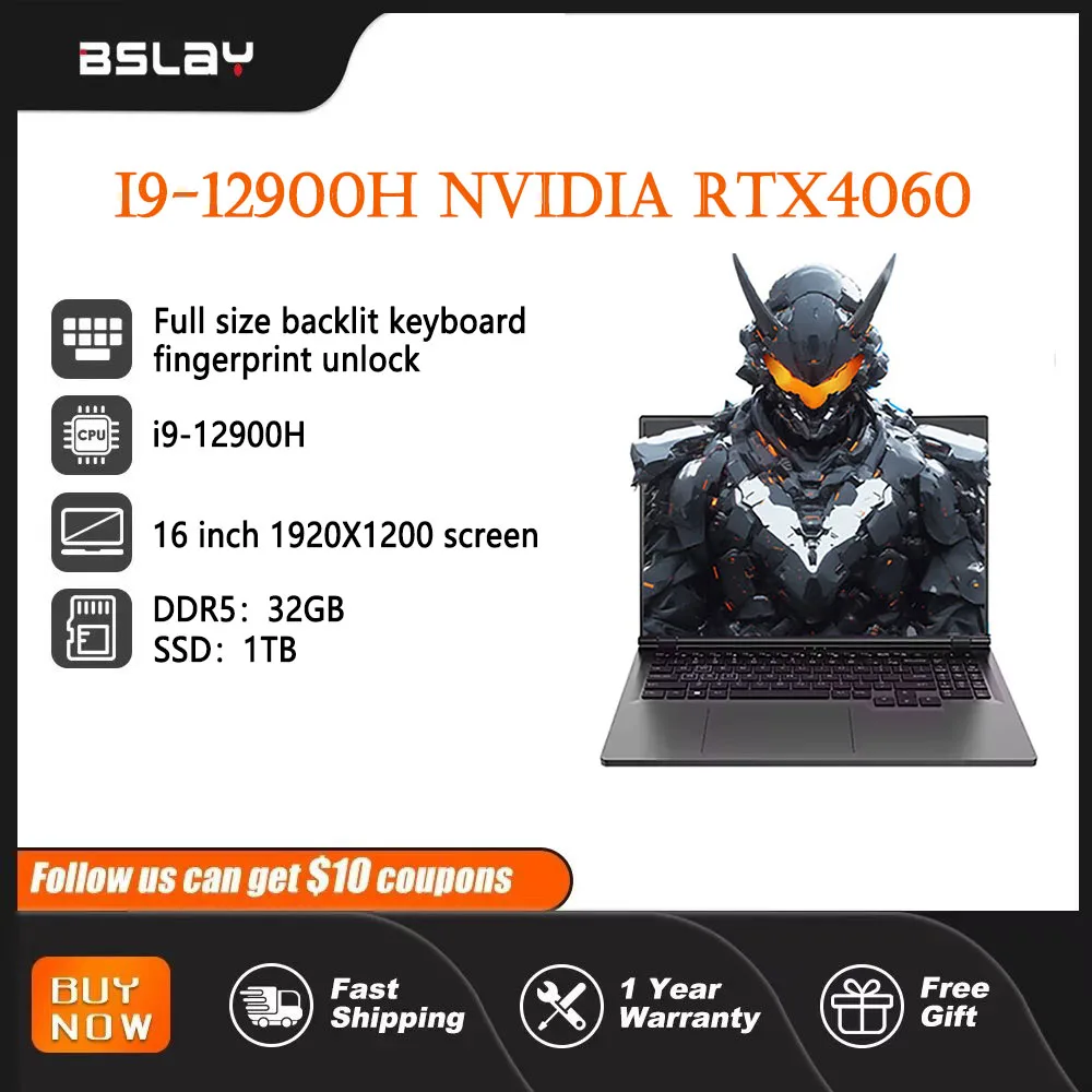 

16-дюймовый игровой ноутбук IPS, NVIDIA i9-12900H RTX 4060, разблокировка по отпечатку пальца, 32 ГБ ОЗУ, 1 ТБ SSD | Windows 10/11, портативные и легкие