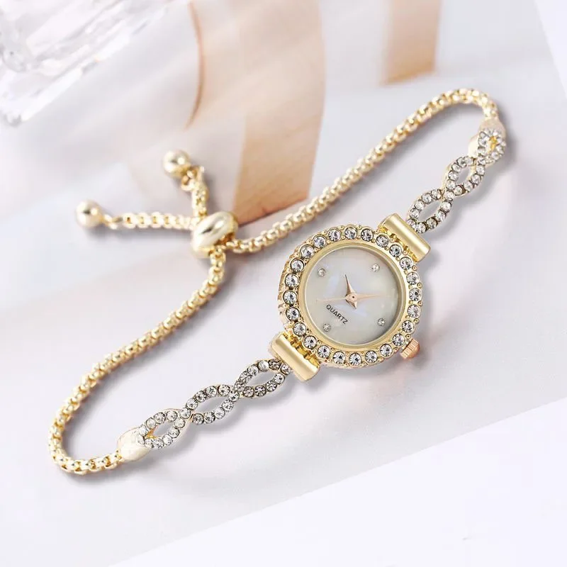 Women's Watch Luxury Rhinestone Quartz Bracelet Watch Elegant Iridescent Dial Analog Wrist Watch
