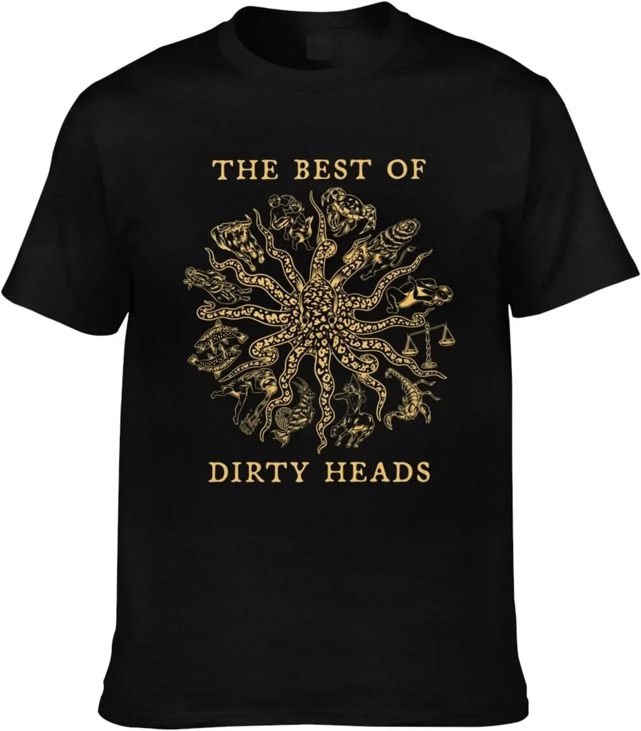 Dirty Band Heads Shirt Men's Double Sided Pattern Printed T-Shirt, Cotton Crew Neck Short Sleeve Tops Black