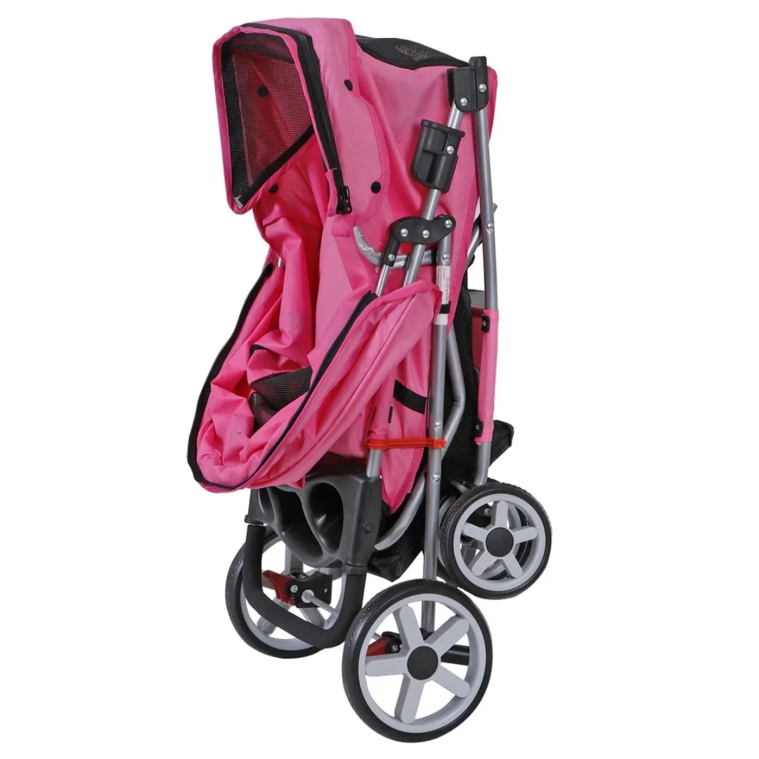 Dog Stroller 4-Wheels w/Storage Basket & Cup Holder Foldable Cat Pet Stroller - view 8