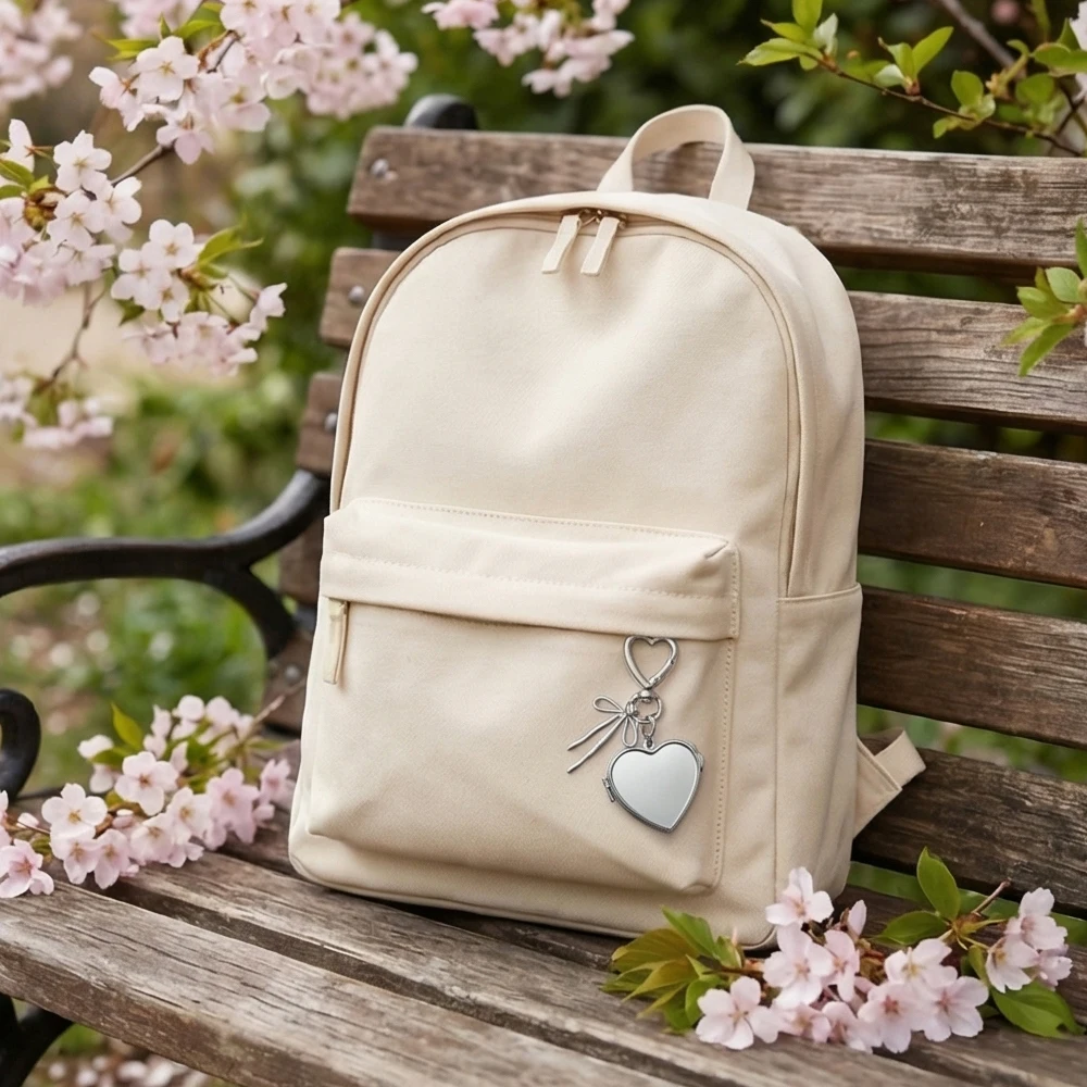 2026 Modischer Edelstahl-Herz-Schmetterling-Festival-Schlüsselanhänger, Spiegel-DIY-Taschenanhänger, Paar-Herz-Ketten-Dekoration, Handgefertigt – Detail 8