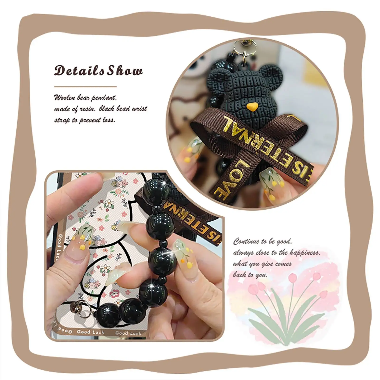 Black pearl pendant protective case Phone Case For ZTE Blade A73 4G/V50 Smart/V50 Design 4G/Axon50Lite Bear bracelet