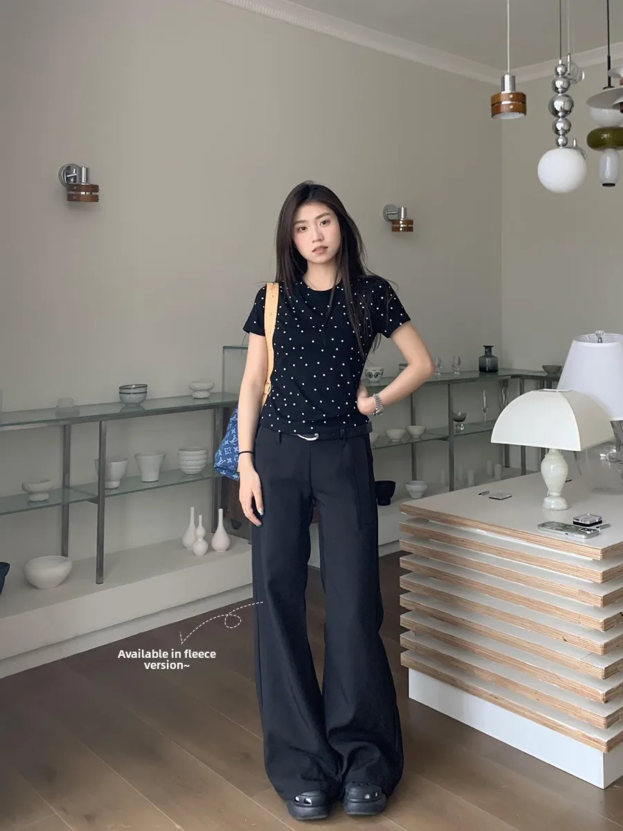 Bla منخفضة الخصر جرس بوت دعوى السراويل النسائية فضفاضة المناسب طول الأرض بنطلون عادية Sle البوليستر النسيج JZSZNR العلامة التجارية