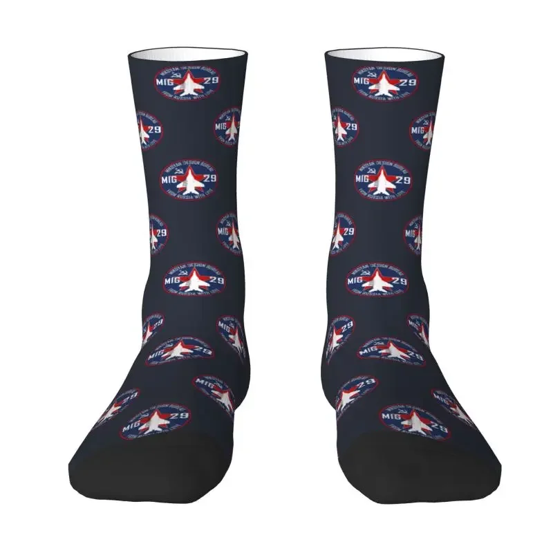 Cool Print Mikoyan MiG-29 Russia With Love Jet Fighter Socks  Stretch Summer Autumn Winter Pilot Aviation Airplane Crew Socks