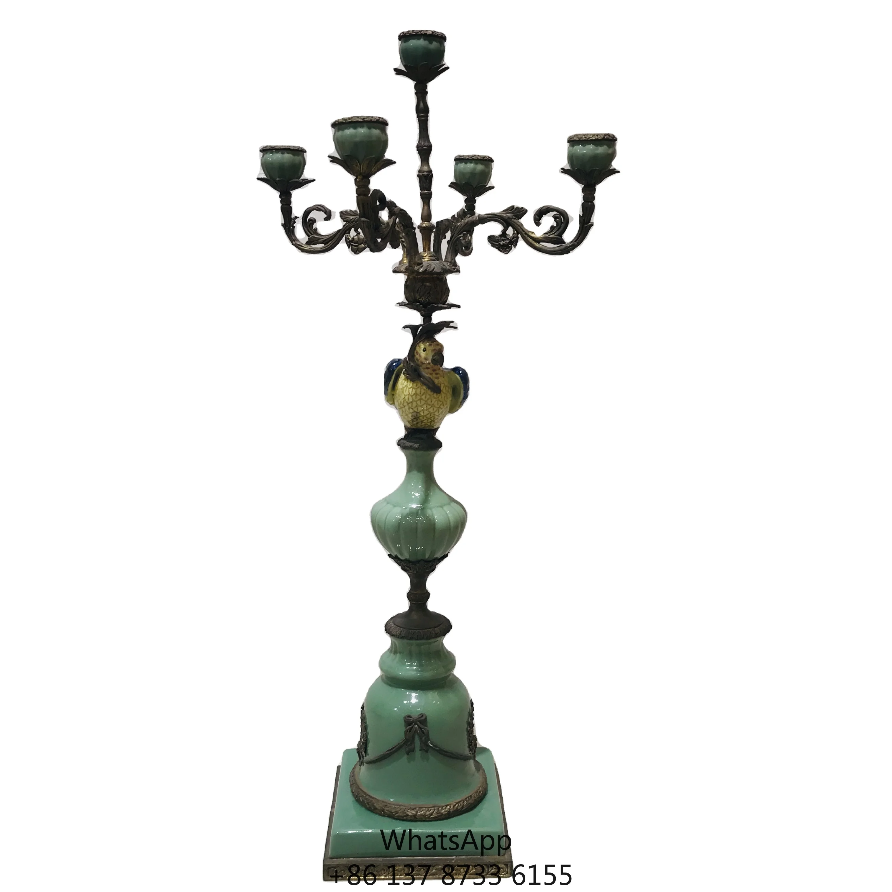

Ceramic Golden Copper 5 Parrot Candlestick Craft Decoration American High-grade Club Villa Creative Furnishings