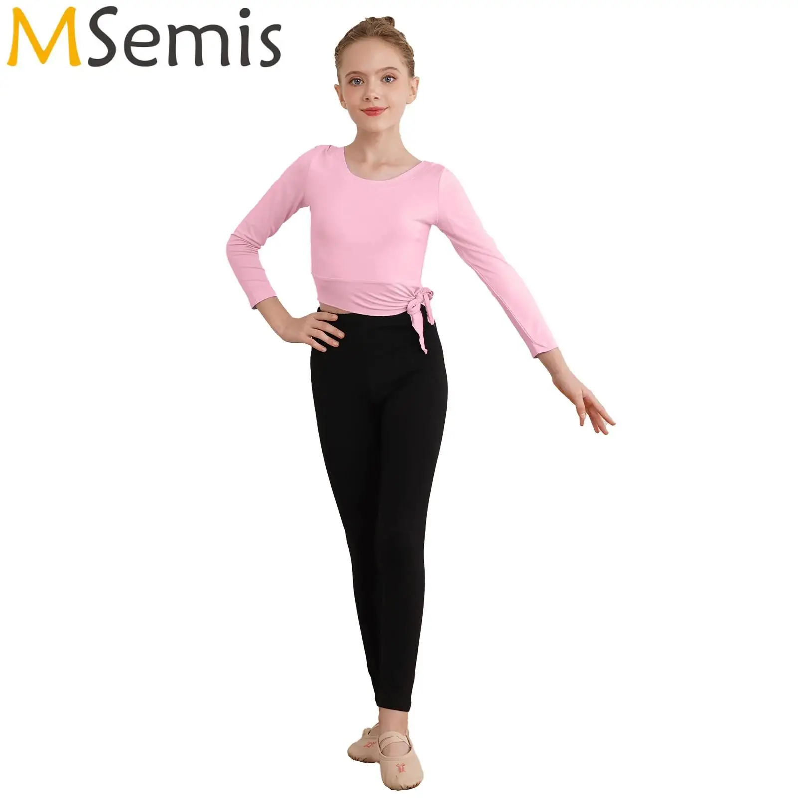 Kids Girls Dance Outfits Ballet Gymnastics Training Clothes regular Hem Crop Top with Sweatpants Girl Ballerina Dancewear 3-14Y