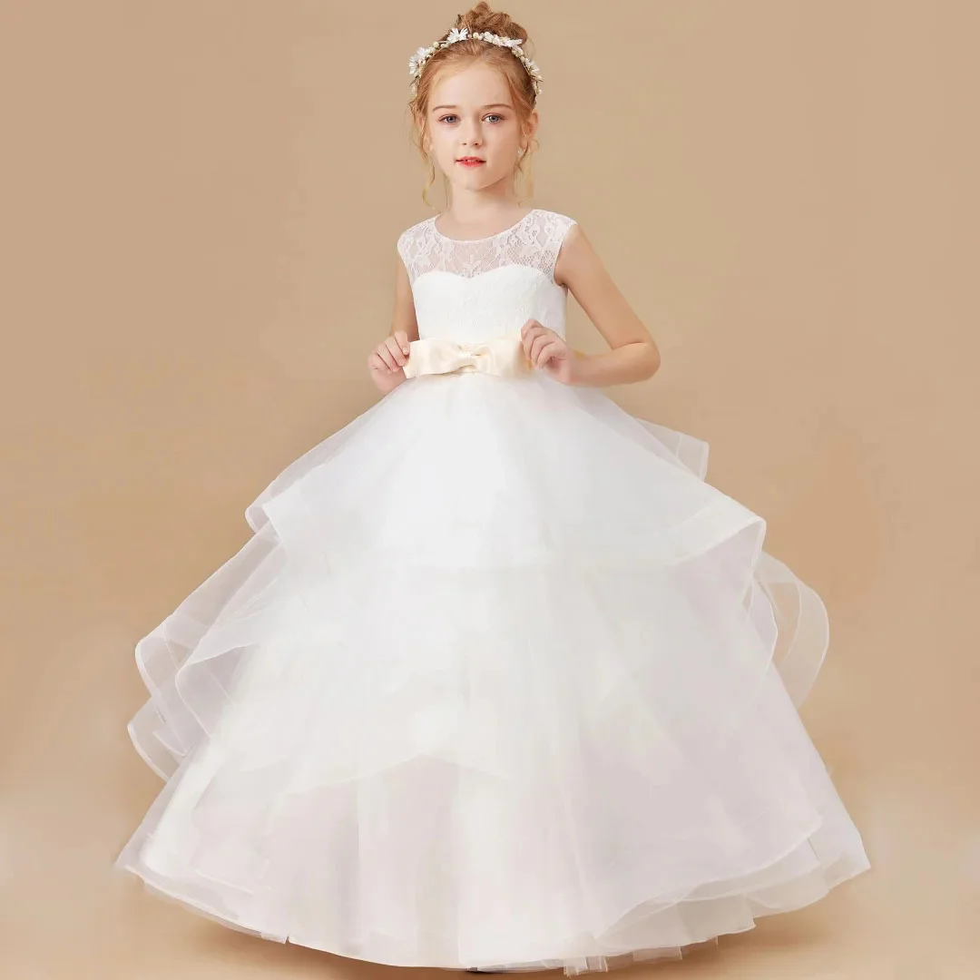 تخصيص تول منتفخ بلا أكمام مفتوحة الظهر الأميرة الاطفال عيد ميلاد زهرة فتاة فستان لحفل الزفاف الترتر التواصل الأول #1