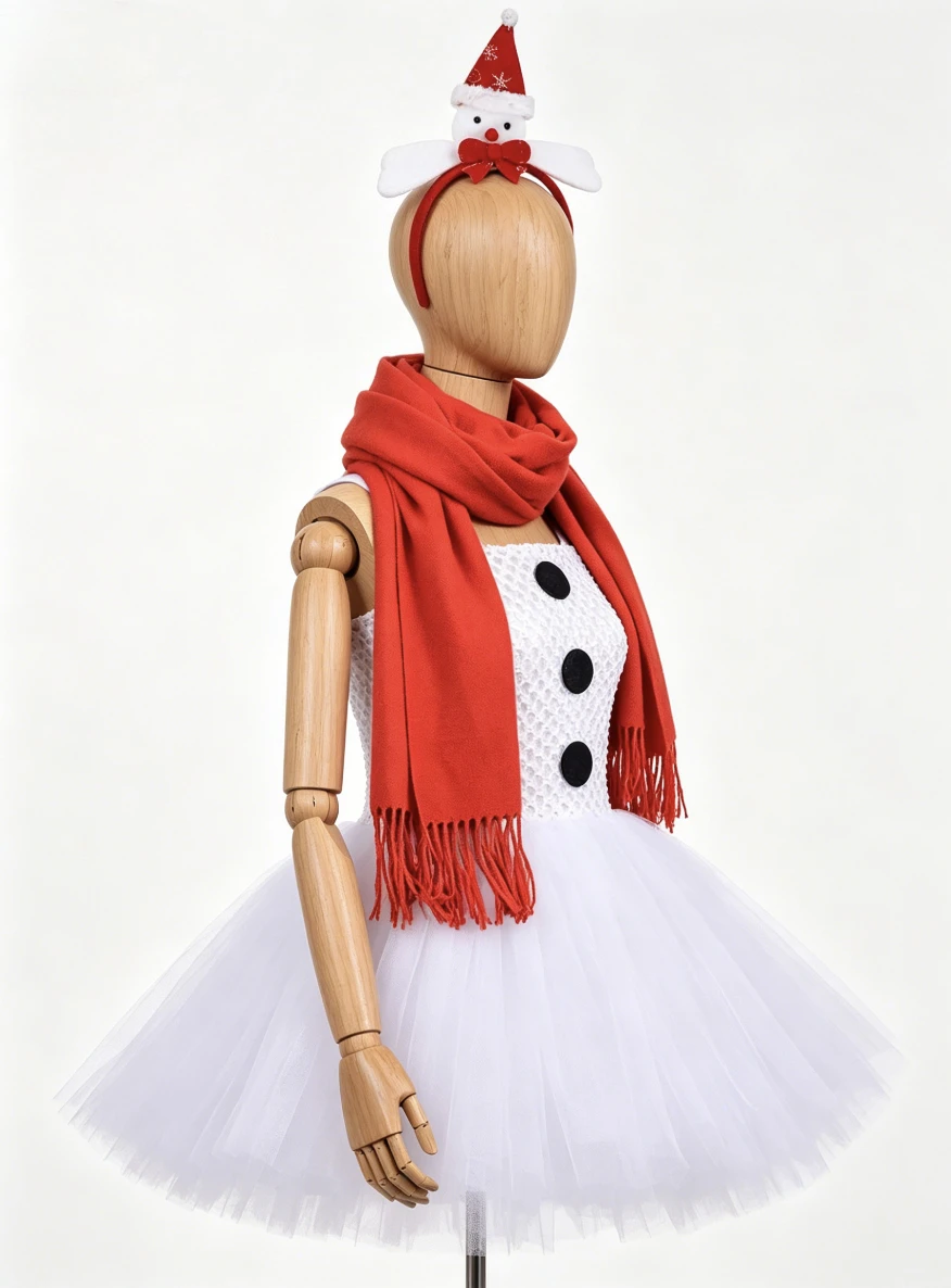 Winter Snowman Dolls Princess Style Dress With Hair Accessories Set For Kids Christmas Party Stage Performance Role Play Outfit