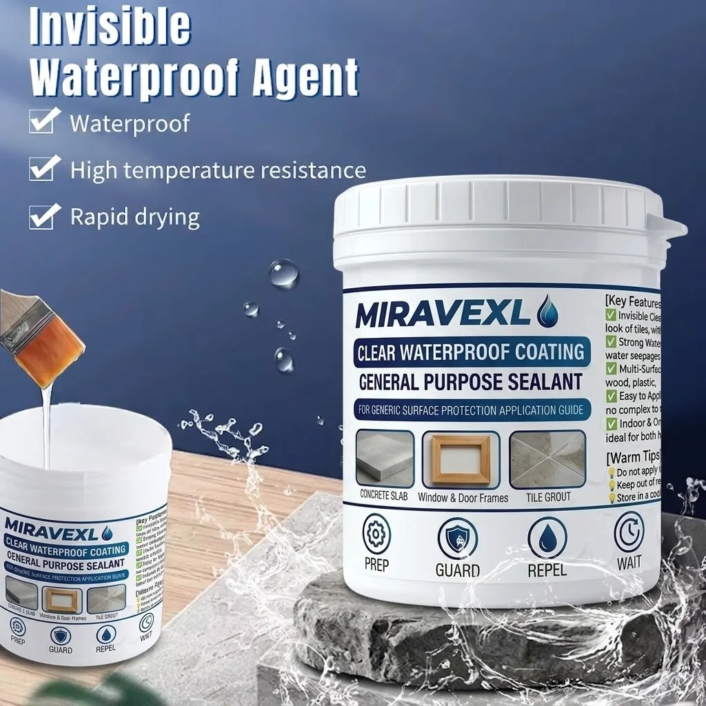 Efficient Waterproofing Solution: Miravexl  Clear Sealant Coating + Durable Brush Kit for Tile, Concrete, & More, Easy Apply