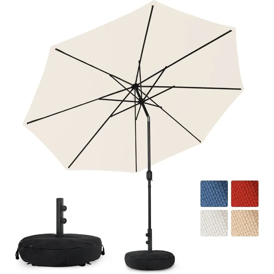 Ombrellone da esterno Olefin da 5 anni, non sbiadito, con base per ombrellone con sacchi di sabbia, per protezione solare e parasole in giardini e cortili