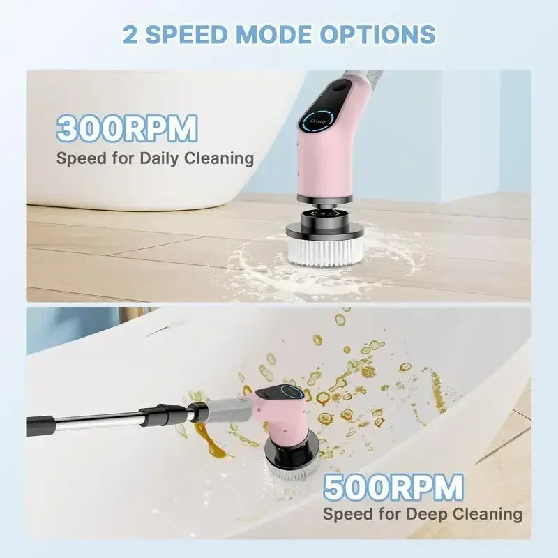 【Dovety×Mama Malina】Dovety Pink Electric Spin Scrubber, with 8 Replaceable Brush Heads, 2 Adjustable Speeds