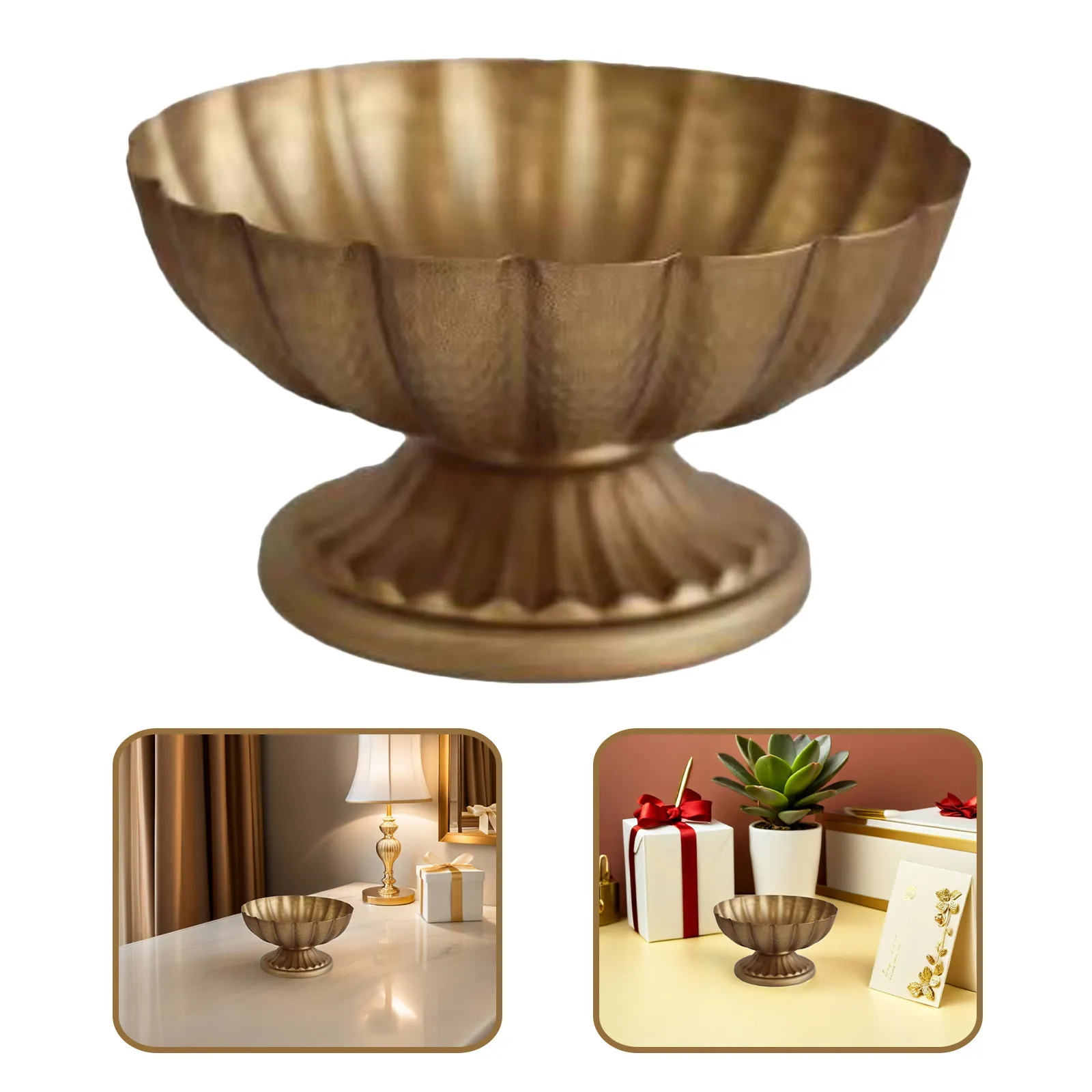 4Pcs Gold Wedding Flower Pots Distressed Metal Pedestal Compote Bowls Decorative Floral Pot for Wedding Birthday Party