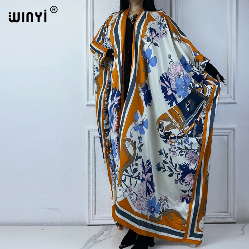 WINYI bohemian Kimono loose Cardigan beach outfits cover up women kaftan evening dress long down coat party dress beach wear