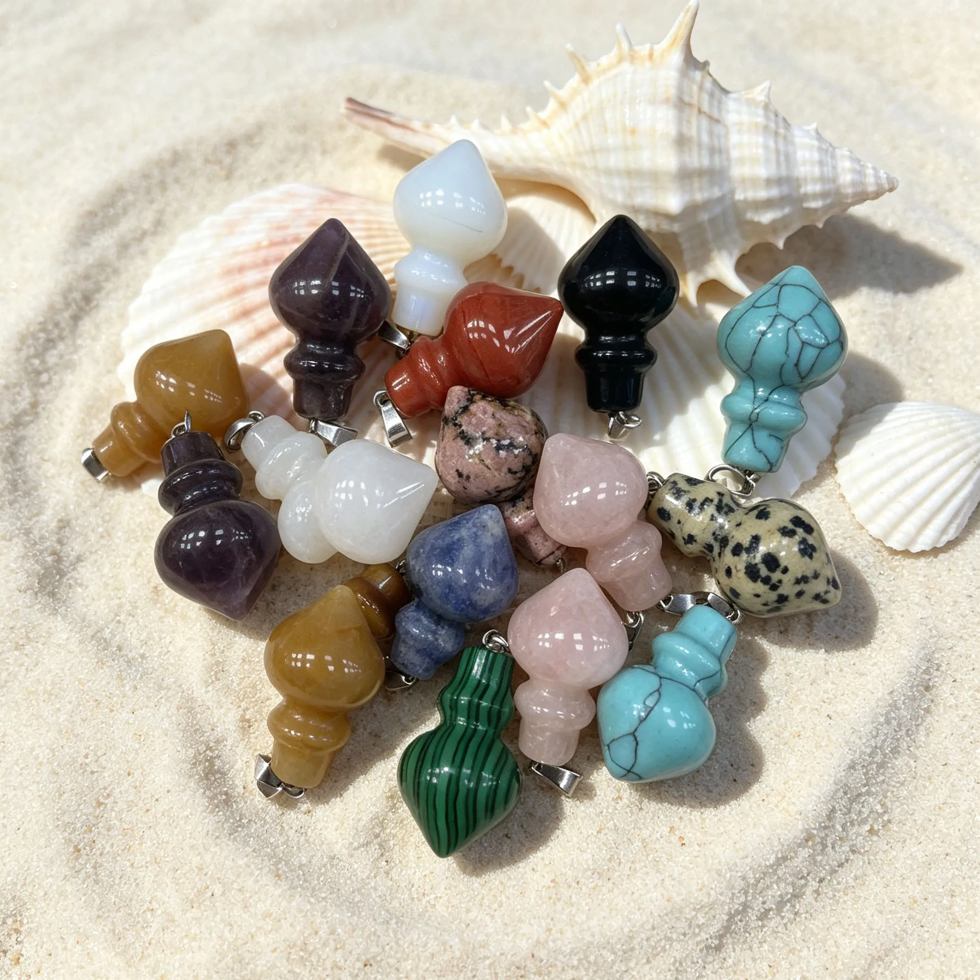 Creative Minimalist Polished Natural Crystal Aventurine Peach‑Conical Single‑Hole Pendant DIY Jewelry Charms Necklaces Earrings
