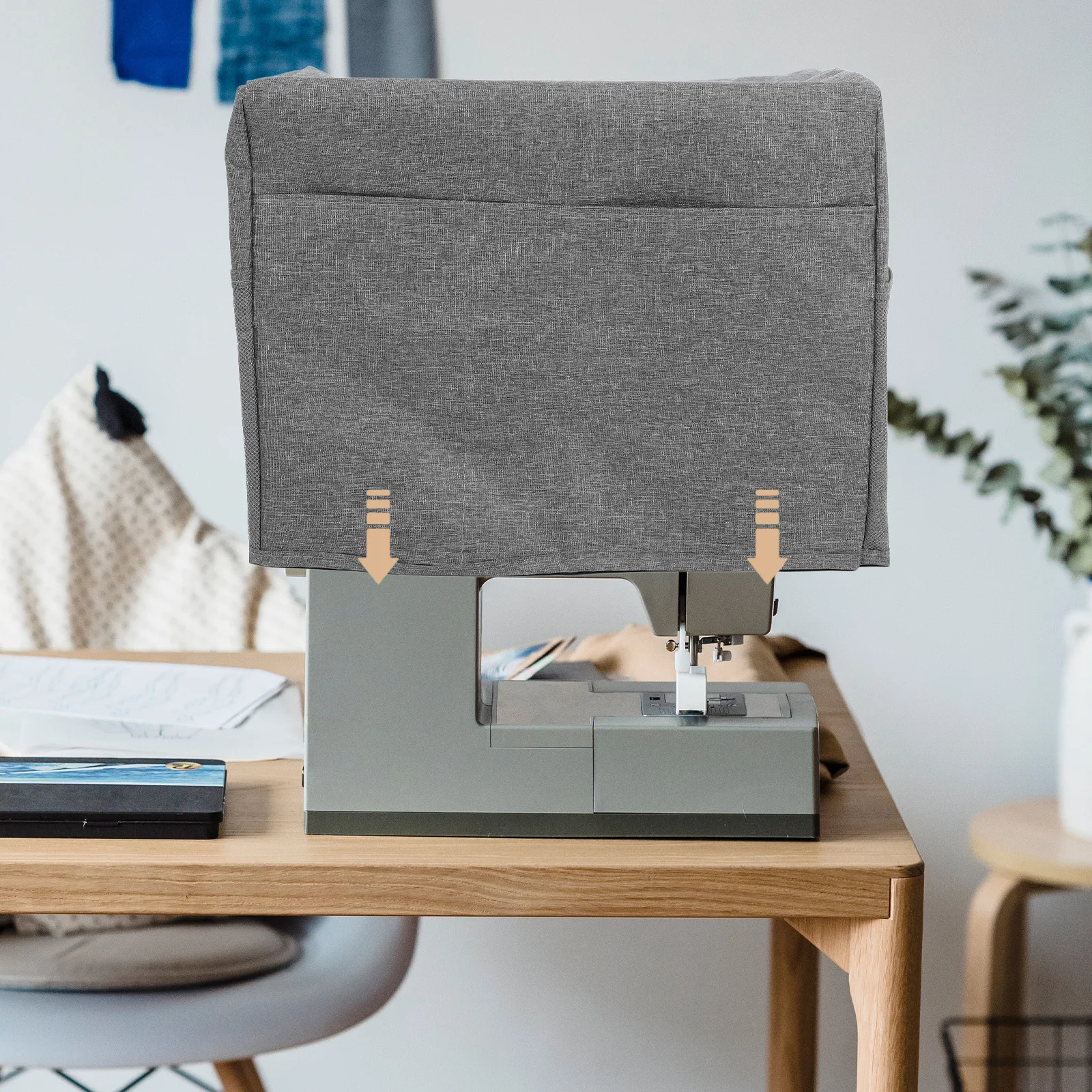 Cover Grey Oxford Cloth Waterproof Dustproof Foldable With Storage Pockets For Machine Accessories Sewing Organizer Storage Bag