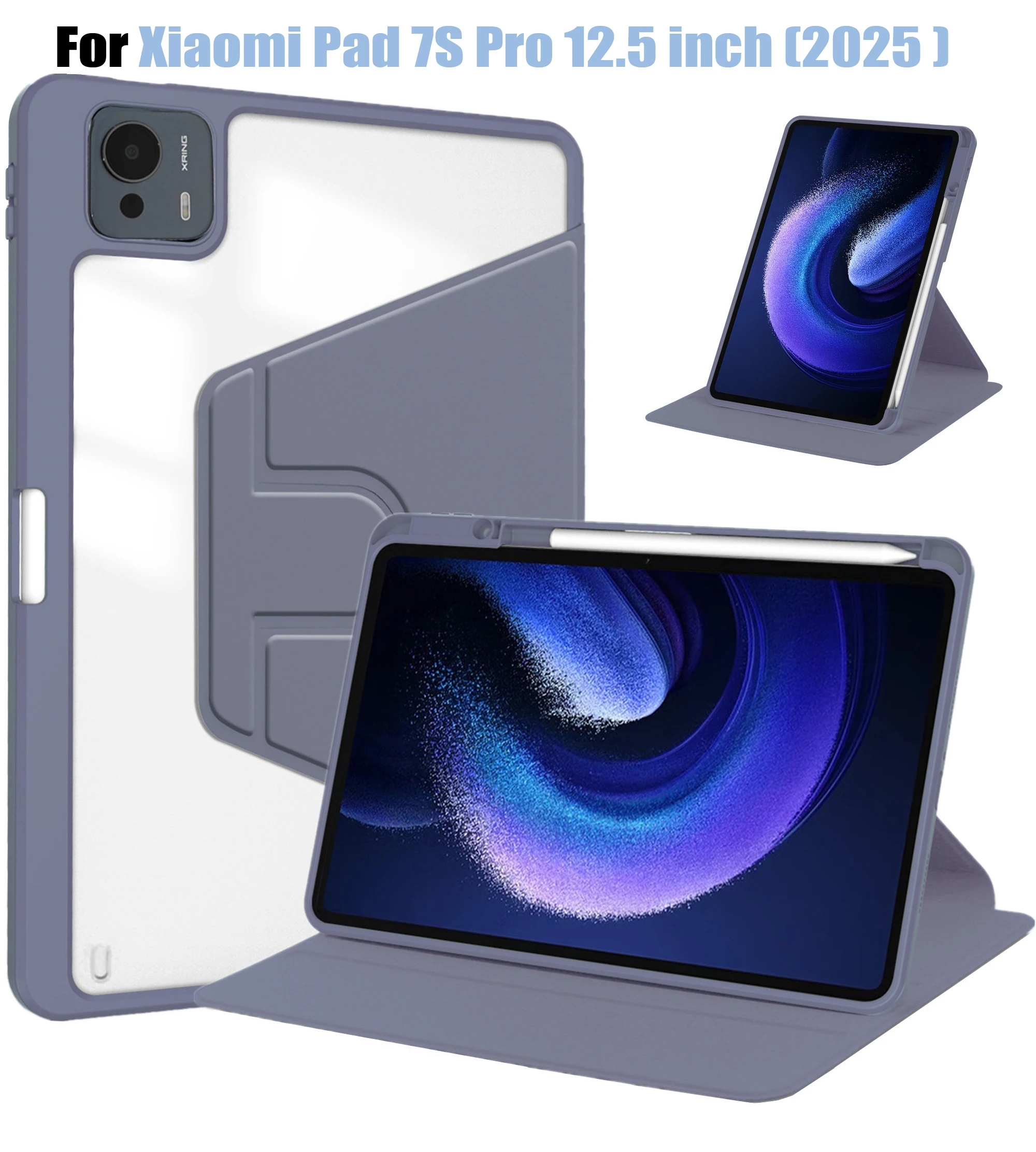 

360 Rotation Acrylic Hard Case for Xiaomi Pad 7S Pro 12.5 inch 2025 Funda with Pencil Holder Stand cover