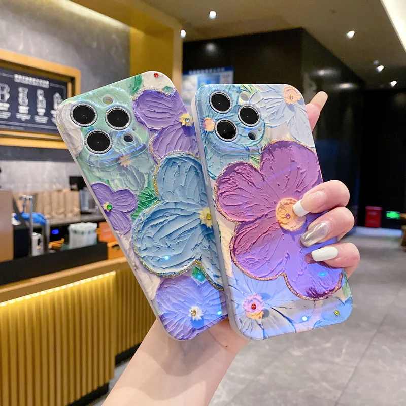 Bunte 3d floras abdeckung für iphone 11 12 13 14 plus 15 pro max kamera objektiv schutzhülle für iphone 13 pro max 14 pro 11 pro