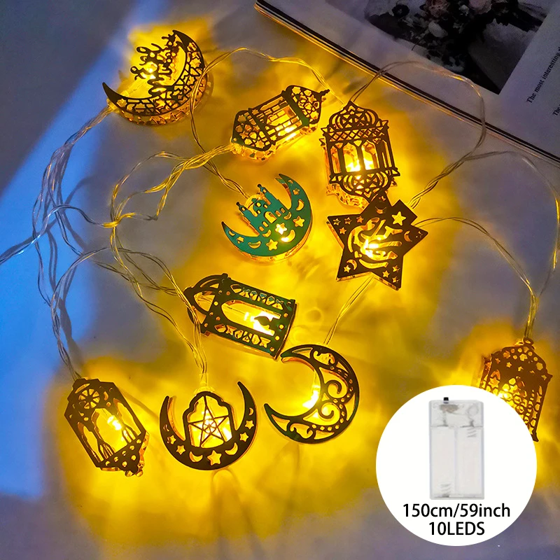 Guirnalda de luces LED de 1,5 m, 10LED, Luna Eid Mubarak, dormitorio, jardín, luz colgante para Ramadán Kareem, decoración de fiesta musulmana islámica