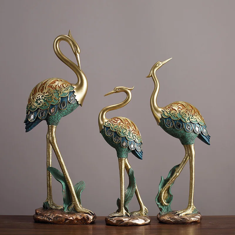 Chinese Style Painted Crane Living Room TV Entrance Wine Cabinet Desktop Ornament Resin Home Craft Soft Decoration