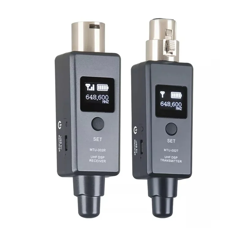 1 Pair Wireless UHF DSP Transmitter & Receiver Mic Line Two Modes for Dynamic Condenser Microphone Adapter