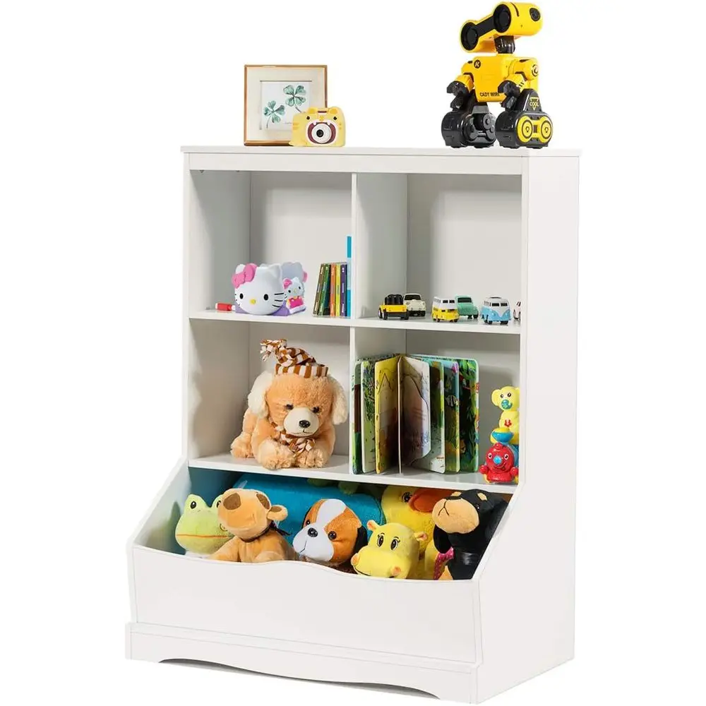 

Белый 3-х полочный 4-секционный шкаф для хранения с органайзером для игрушек и книжной полкой для детской игровой комнаты, школы и прихожей