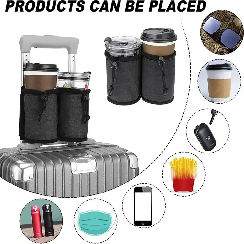 Portavasos para equipaje de viaje, Maleta de mano libre duradera, bolsa para bebidas, soporte para tazas de café, té de la leche de viaje, se adapta a todas las manijas de maleta
