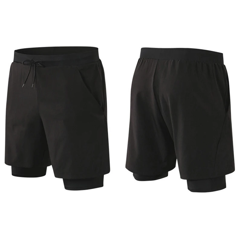 Customize LOGO Men 2 in 1 Running Shorts with Longer Lining Sport Tights Inner Pocket Gym Fitness Bottoms Drawstring Short Pants