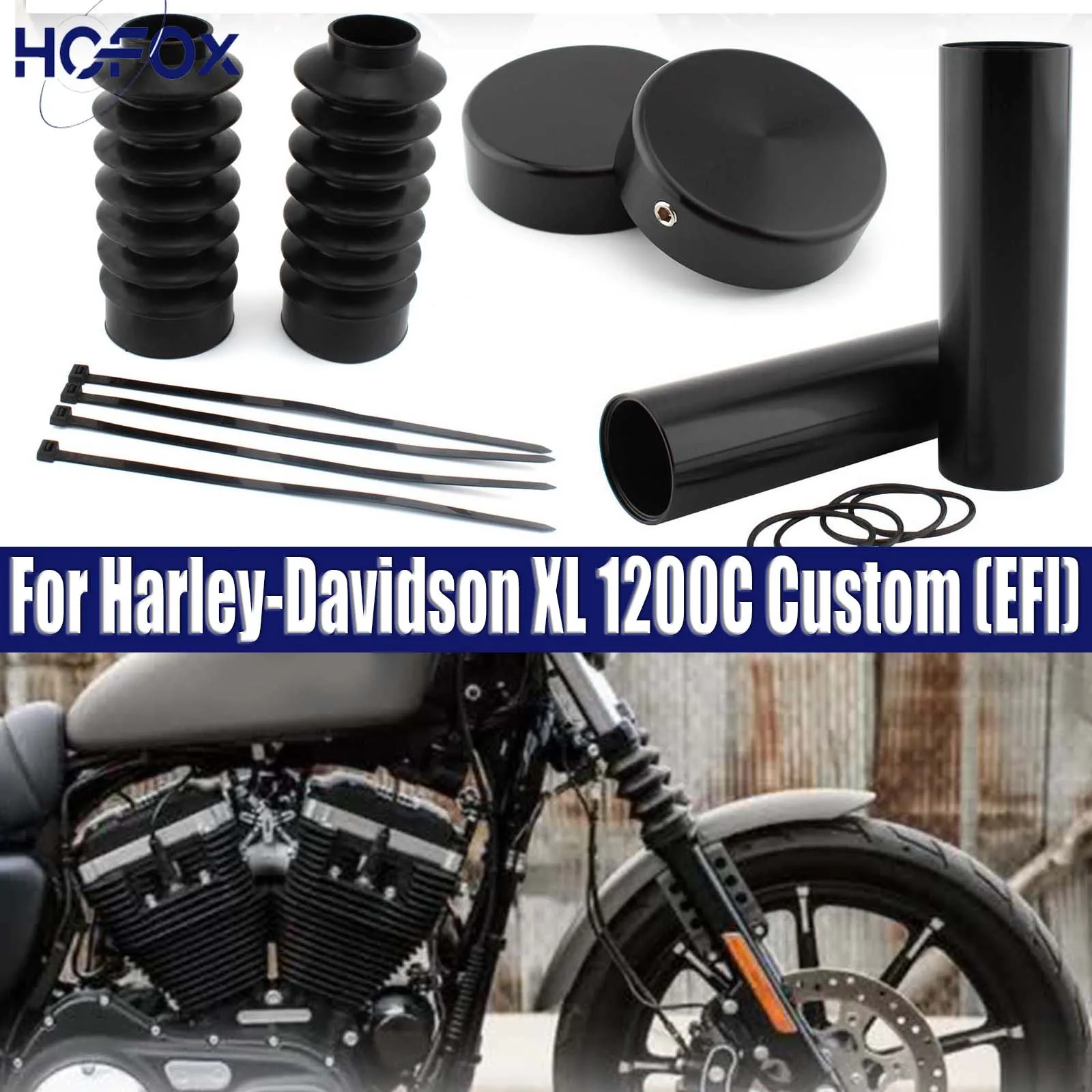 

FOR HARLEY-DAVIDSON BLACK FORK COVER KIT FOR XL1200C 11-17 XL1200X 2011-2015 Motorcycle Front Fork Cover Guard
