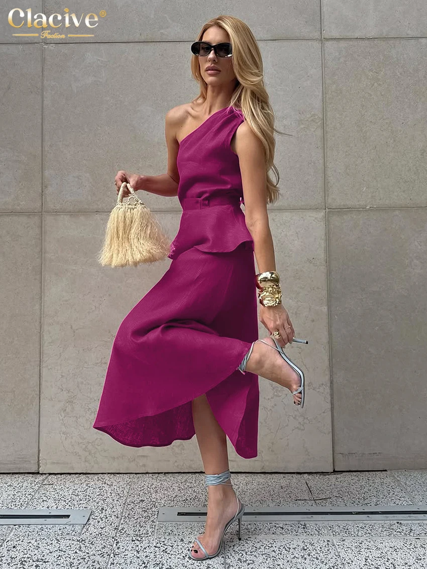 Clacive Summer Loose Purple Cotton Skirt Sets Woman 2 Pieces 2026 Sexy Sleeveless Tank Top With High Waist Long Skirt Set Female view 3
