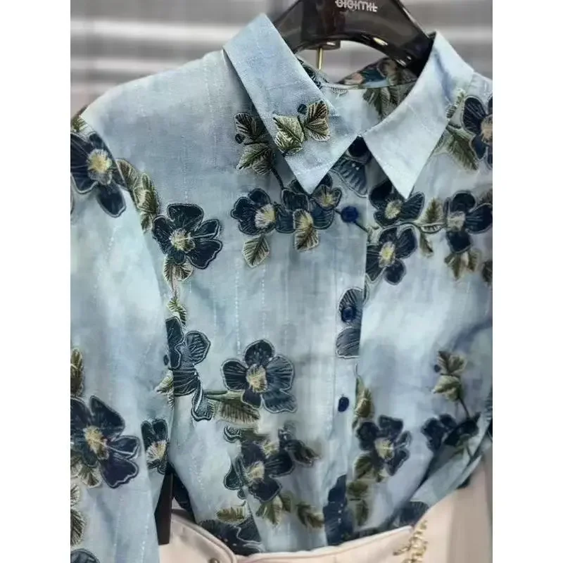 

Women New Chinese Style Floral Printed Button Down Long Sleeve Elegant Casual Shirts