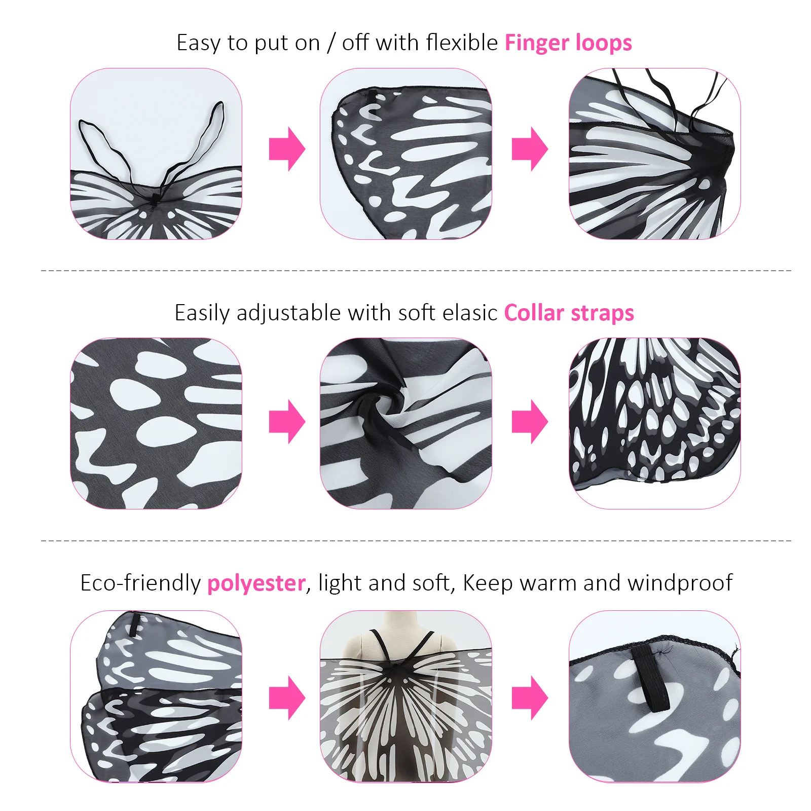 

1pc Beach Shawl For Butterflies Wing Cape Soft Fashion Scarf Halloween Cosplay Party Stage Performance Costume Accessory