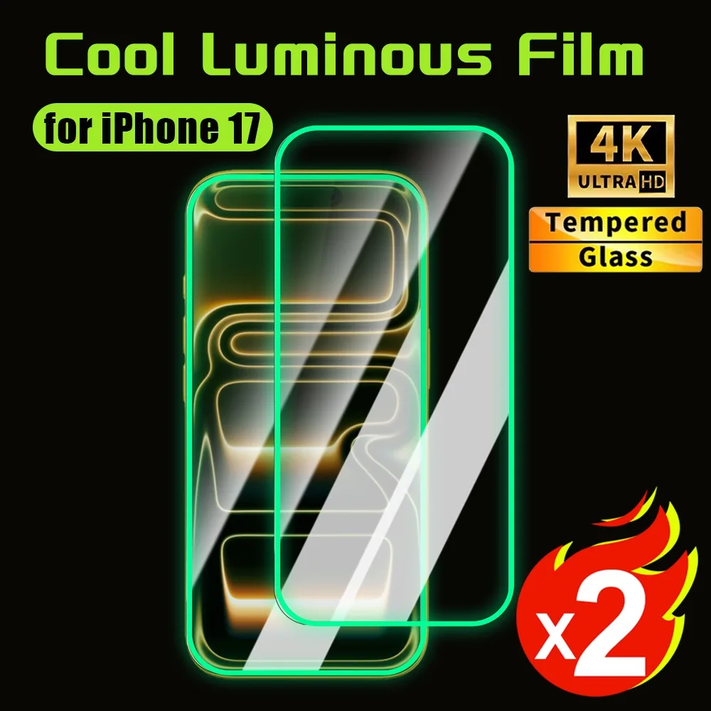 

2 шт. 17ProMax светящаяся защитная пленка из закаленного стекла для iPhone 17 Pro Max Full Cove флуоресцентная пленка против царапин