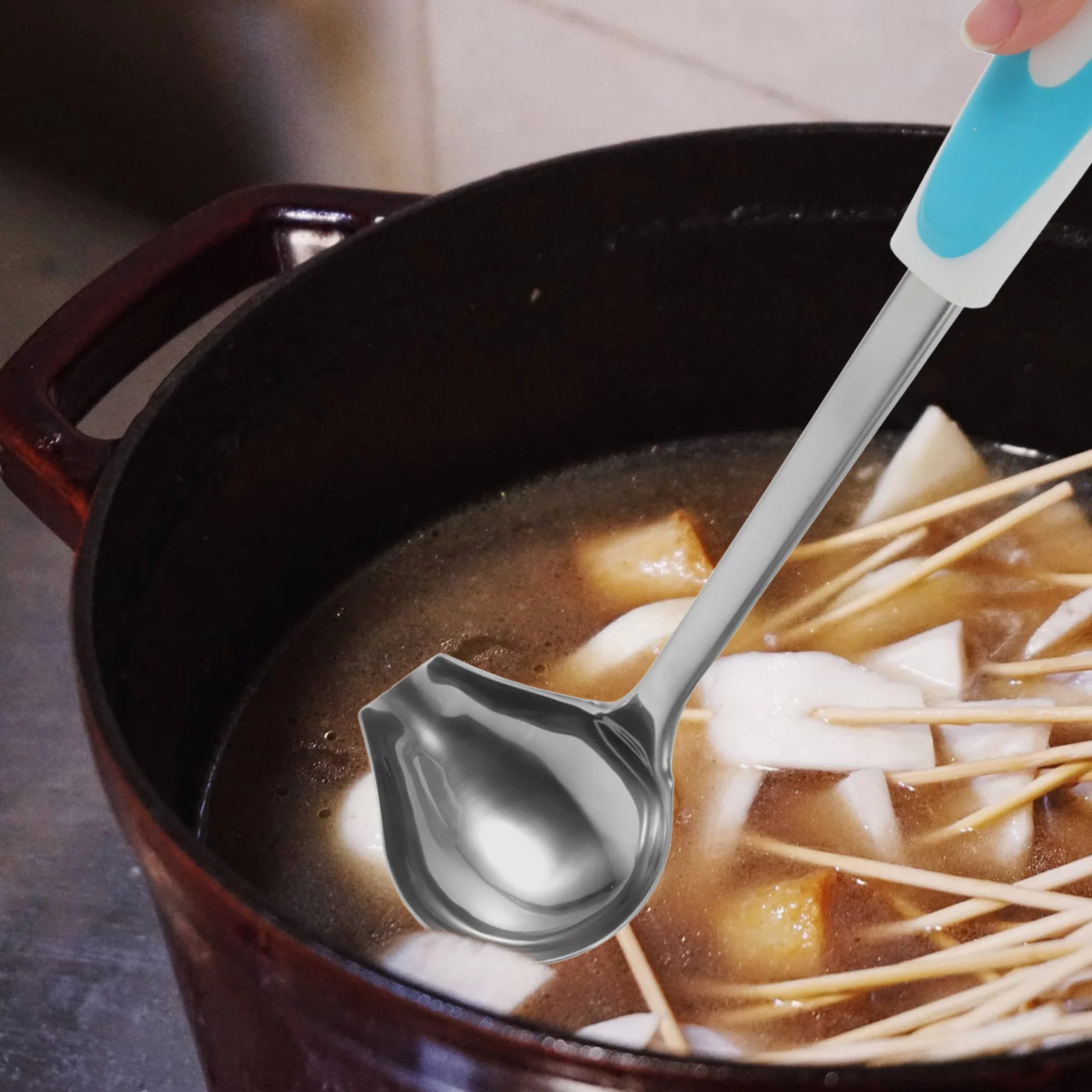 Cuchara de pico de pato antideslizante, herramienta de aderezo de salsa de acero inoxidable para utensilio de cocina, cuchara de aceite, utensilio de servicio culinario para el hogar