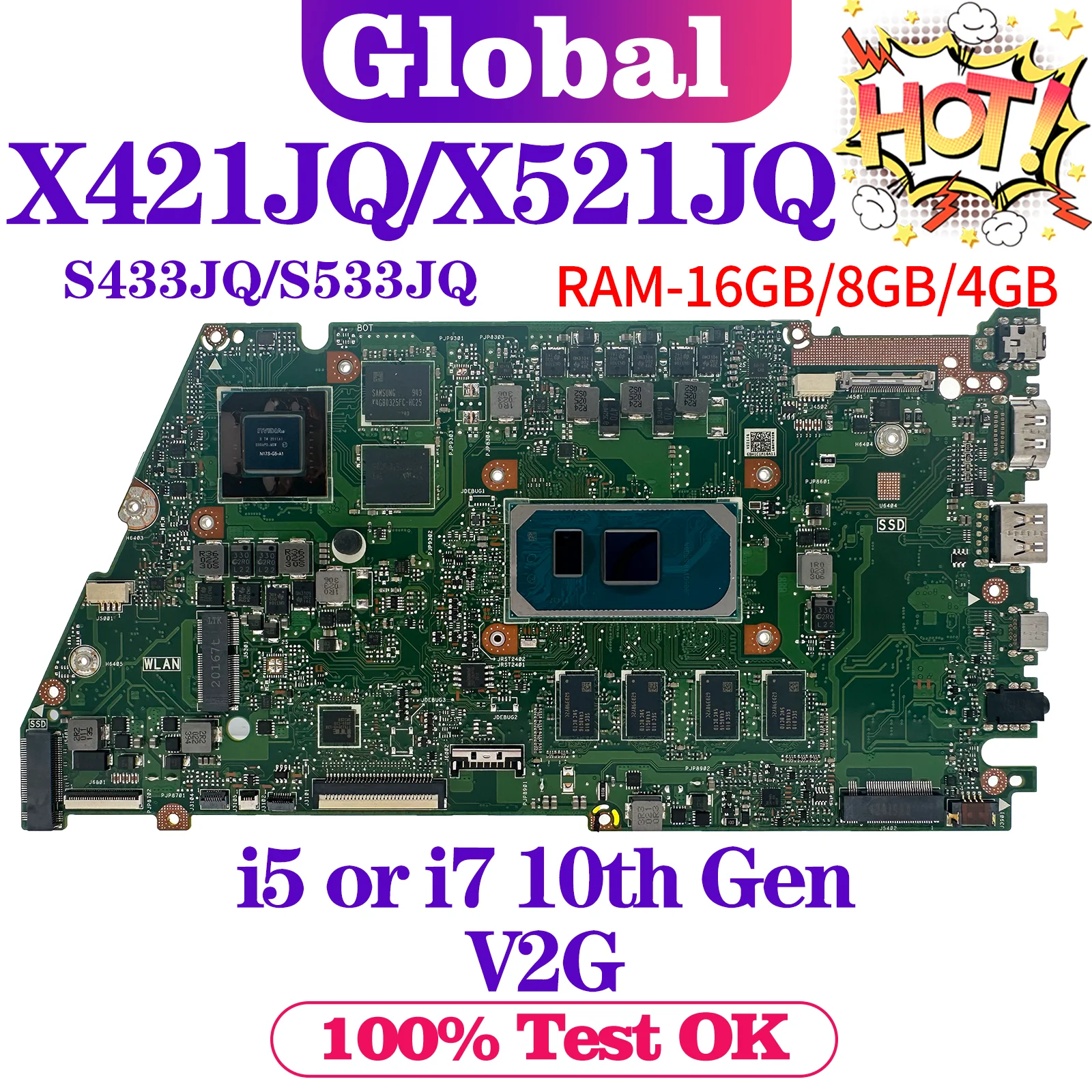 

X421JA Mainboard For ASUS X421JQ K433JQ S433JQ V433JQ X521JQ K533JQ S533JQ V533JQ Laptop Motherboard i5 i7 10th RAM-4G/8G/16G