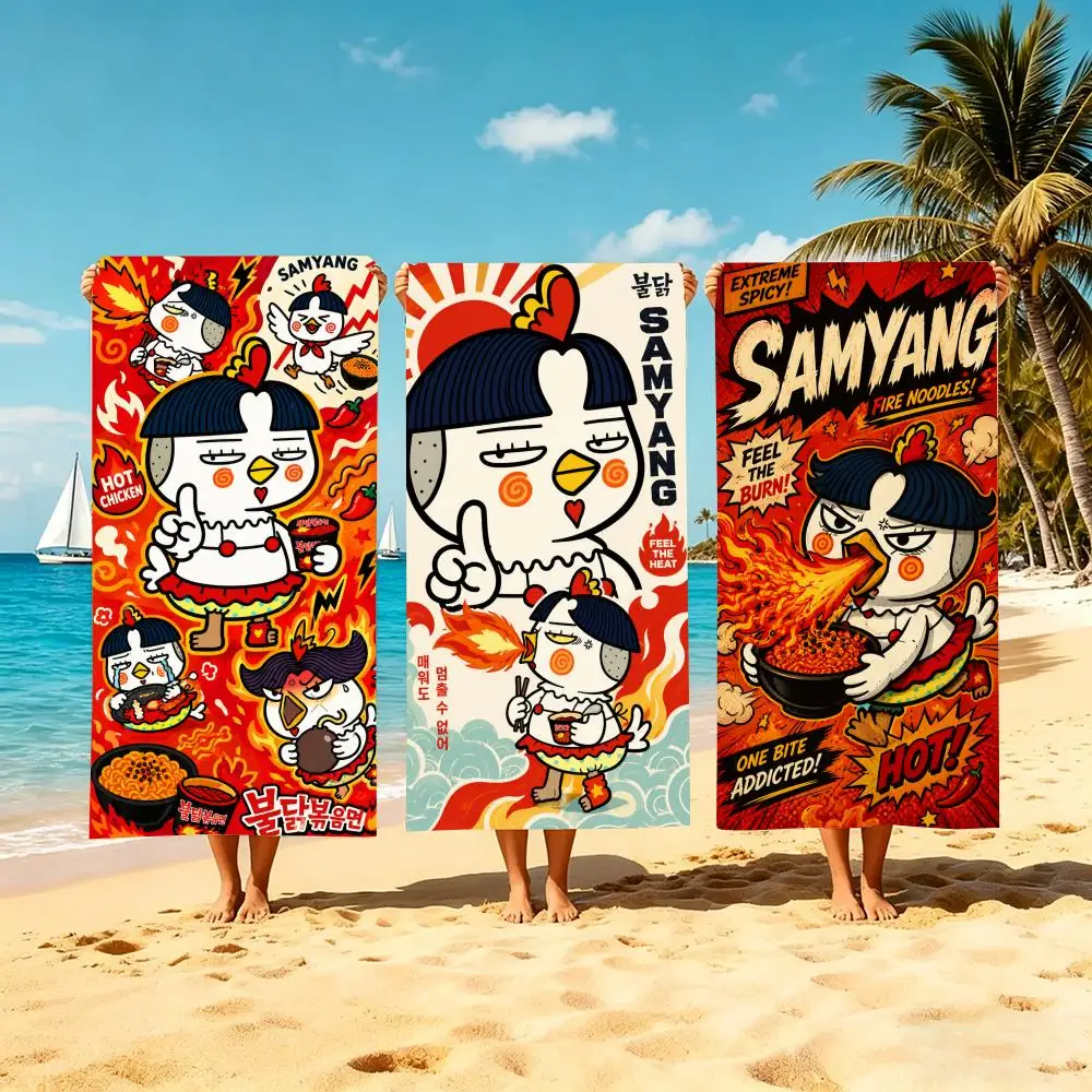 Brand Samyang Hot Chicken Ramen Towel Microfiber Beach Towel Quick Dry Absorbent Soft for Swimming Yoga Resort Travel Camping