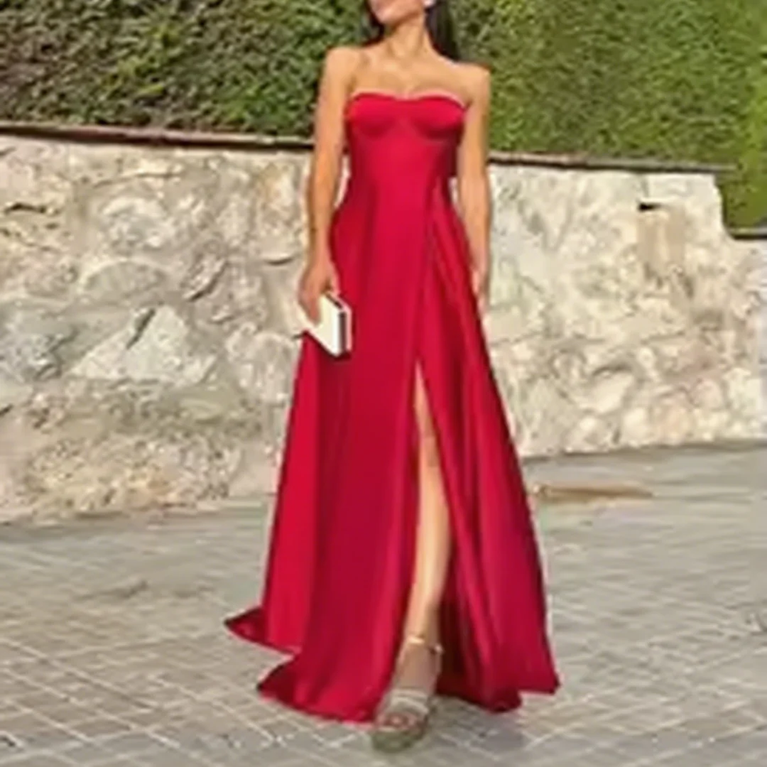 فستان سهرة نسائي بدون حمالات برقبة على شكل قلب على شكل حرف a من الساتان فستان طويل بطول الأرض فستان حفلة موسيقية مخصص