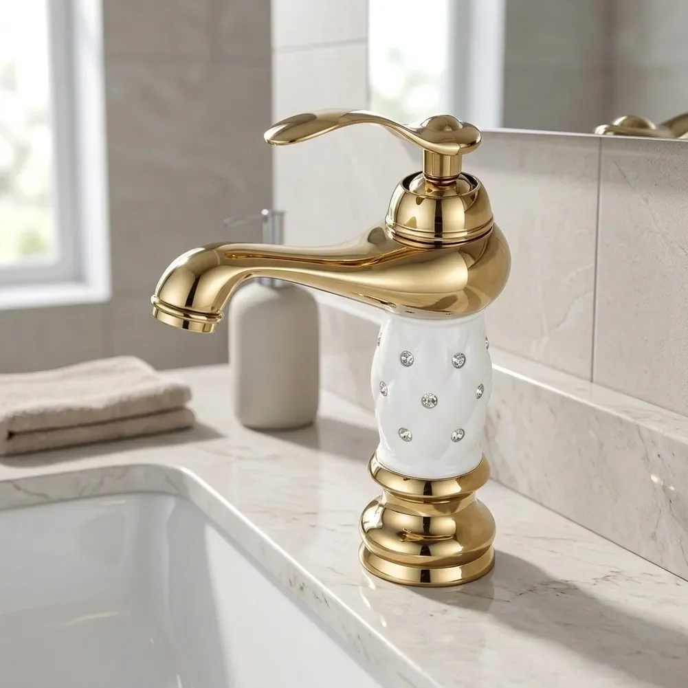 Solid Brass Water Mixer Tap Hot Cold Water Faucet Rust‑Resistant Single Handle Water Tap For Bathroom Basin Sink Household Wash