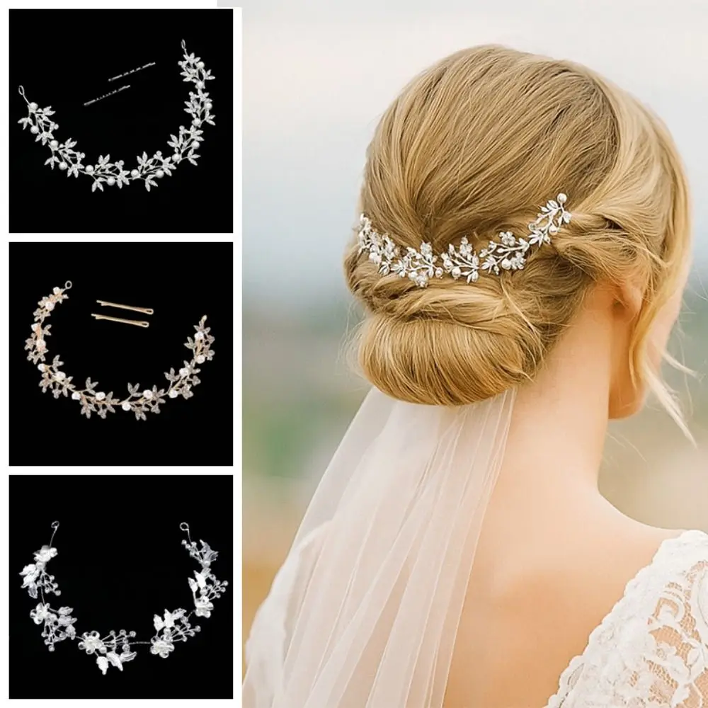 

Shiny Crystal Pearl Hair Vine Luxury Pearl Wedding Headband Hair Ornaments Branches Shape Fashion Bridal Hairband