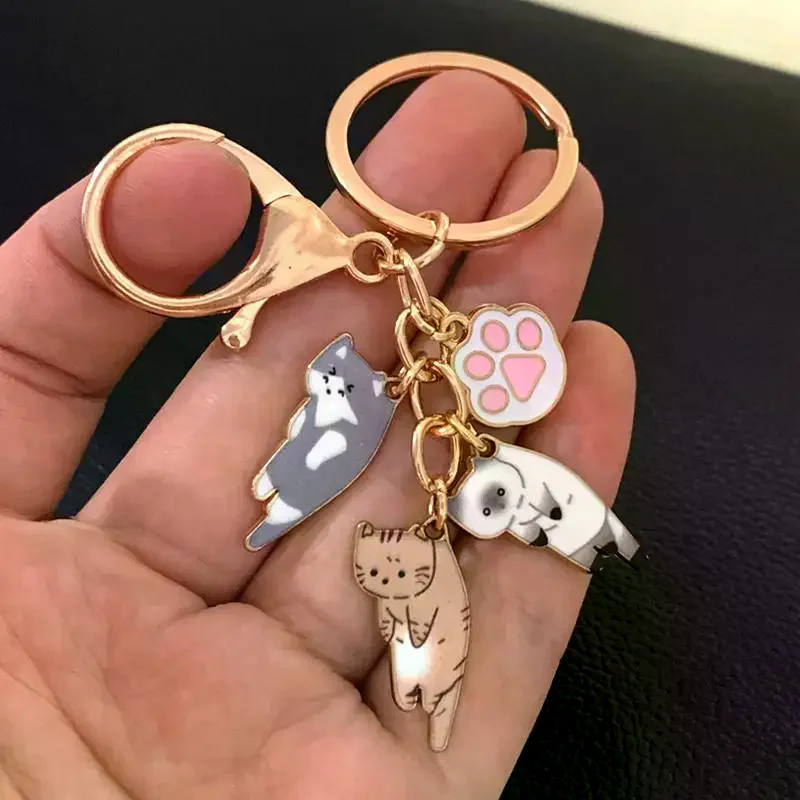 Kawaii Cat Keychain Pet Paw Key Ring Animal Footprint Key Chains Souvenir Gifts For Women Men Cay Keys DIY Handmade Jewelry