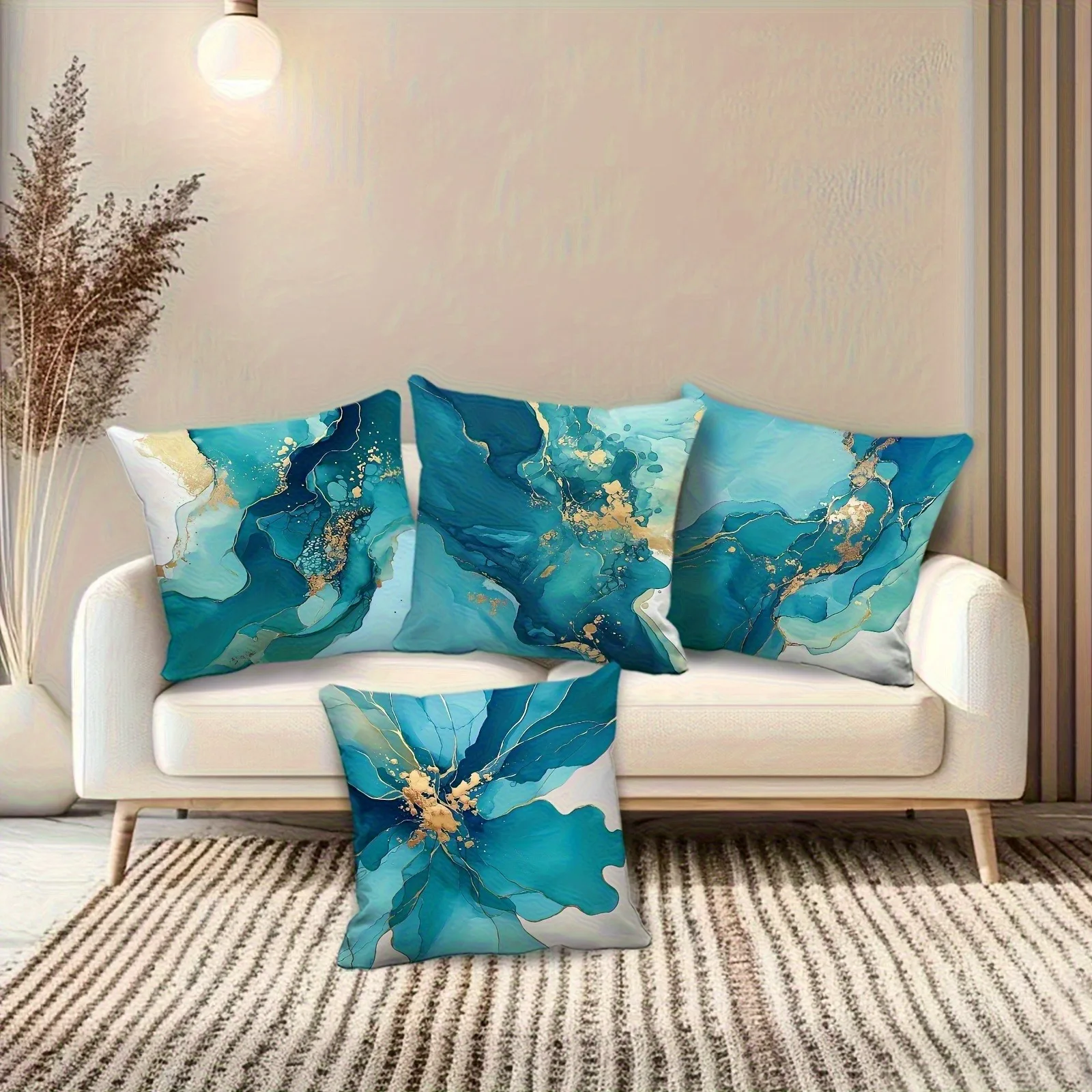 

Luxury Teal & Gold Abstract Pillowcase - Fluid Art Pattern Cushion for Modern Glam Home Decor
