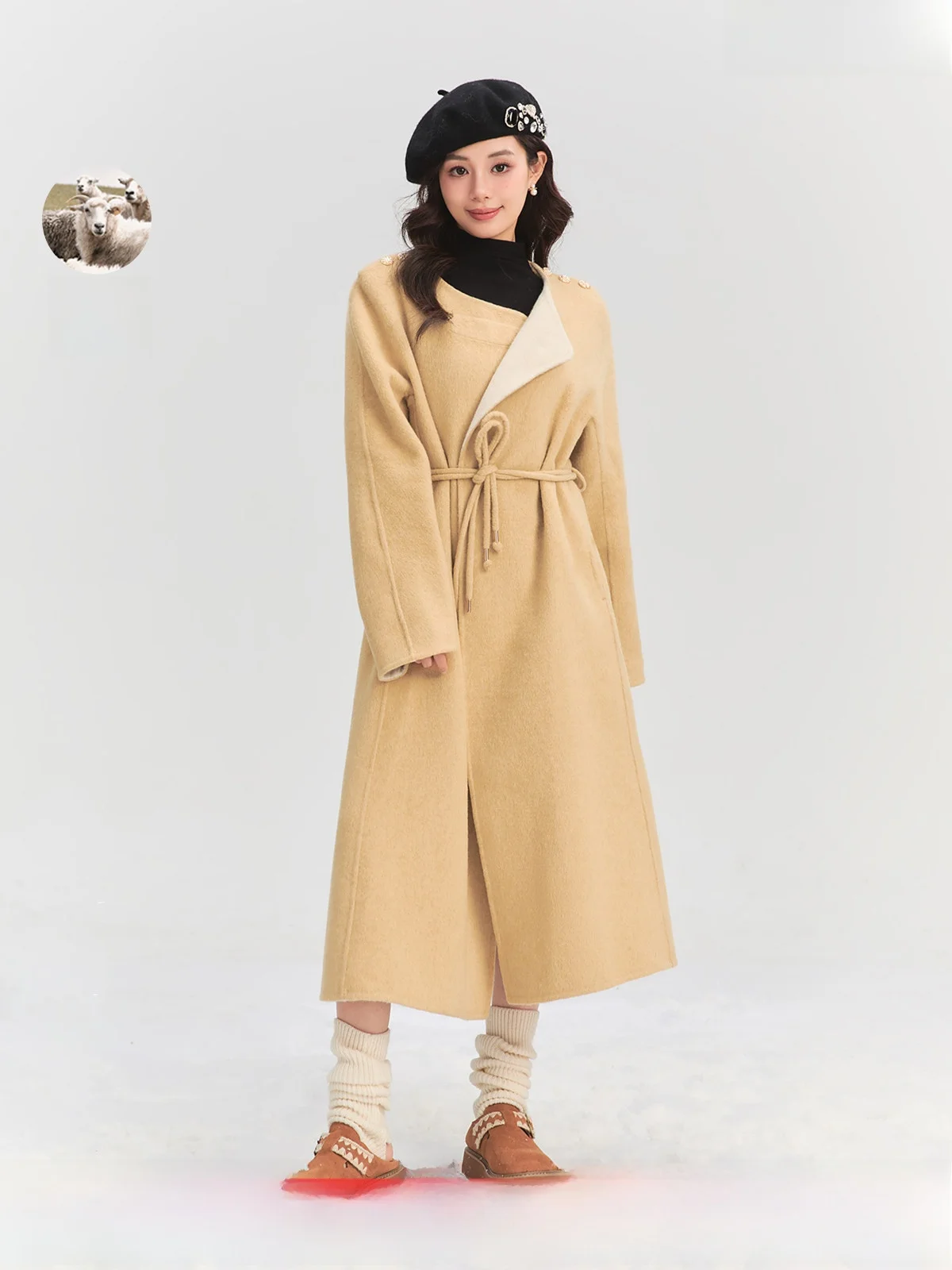 

Double-Faced Woolen Coat for Women Mid-Length Ele Autumn Winter New Arrival ONE-T Brand Commute Sle Loose Fit Long Sve