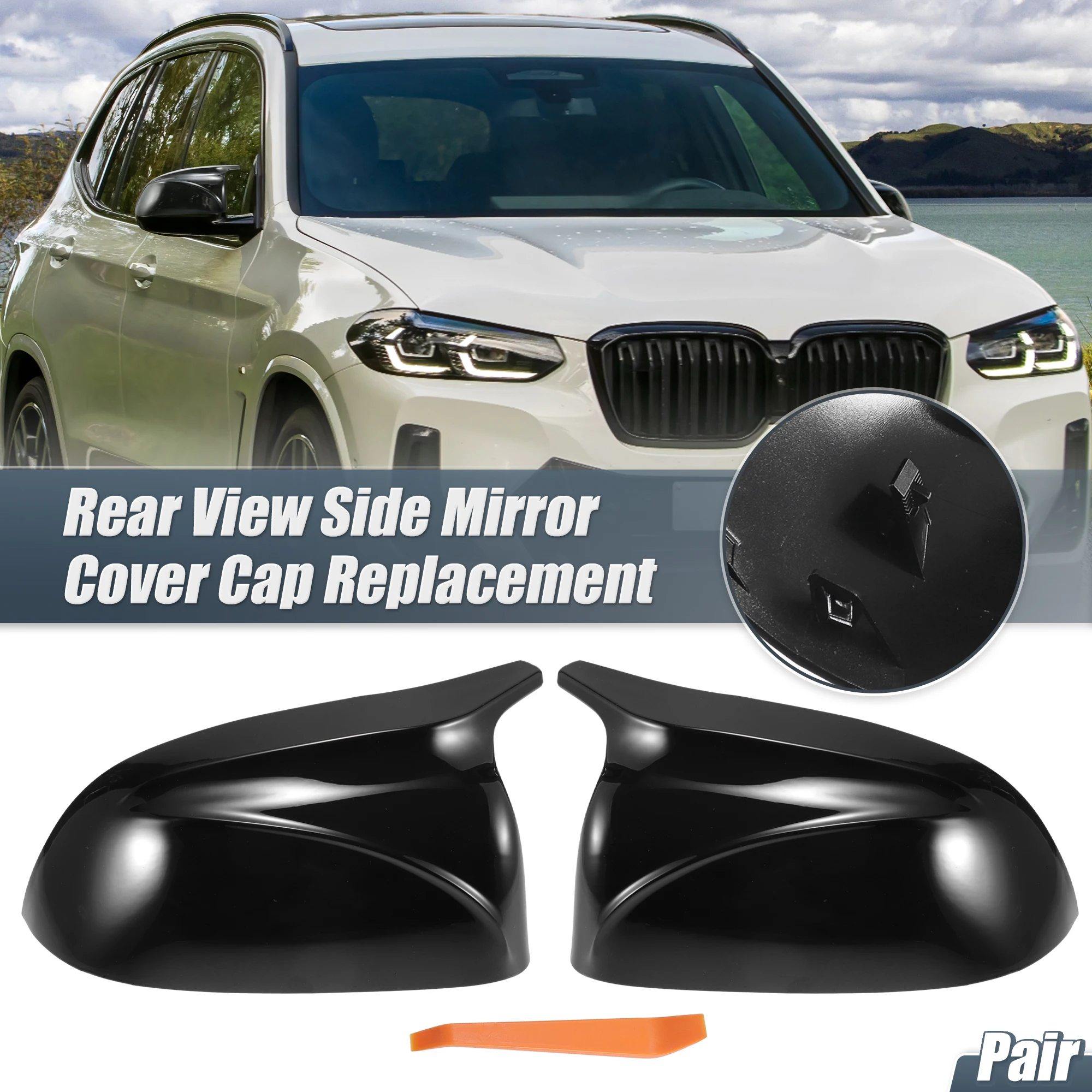 

UXCELL 1 Pair Car Rear View Driver Passenger Side Mirror Cover Cap Replacement for BMW X3 X4 X5 2018-2020