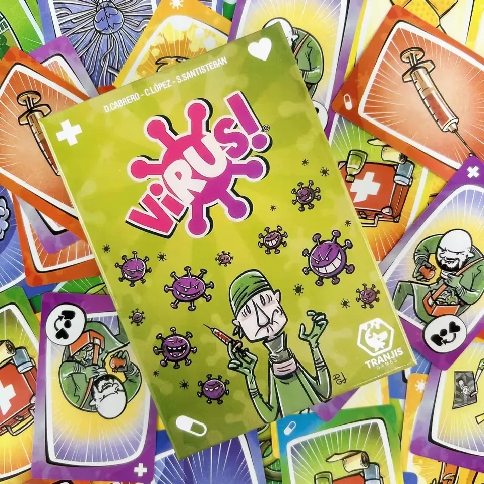 لعبة بطاقة الفيروسات، لعبة عائلية ممتعة، لعبة حفلة إسبانية إنجليزية ثنائية اللغة لجميع الأعمار، إصدارات مشروقة بشكل متناقش 1 2 3