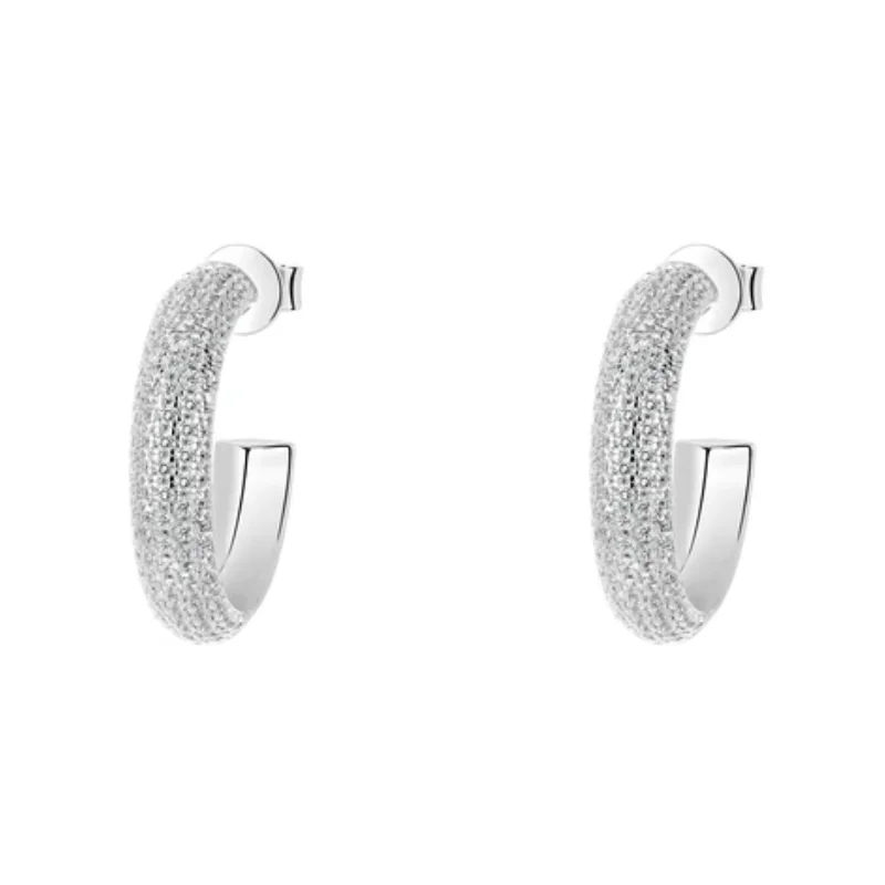 

BELLUX Fine Jewelry 925 Silver Gold Plated Synthetic Zircon Earrings White Full Diamond C-shaped Fashionable Simple Earrings