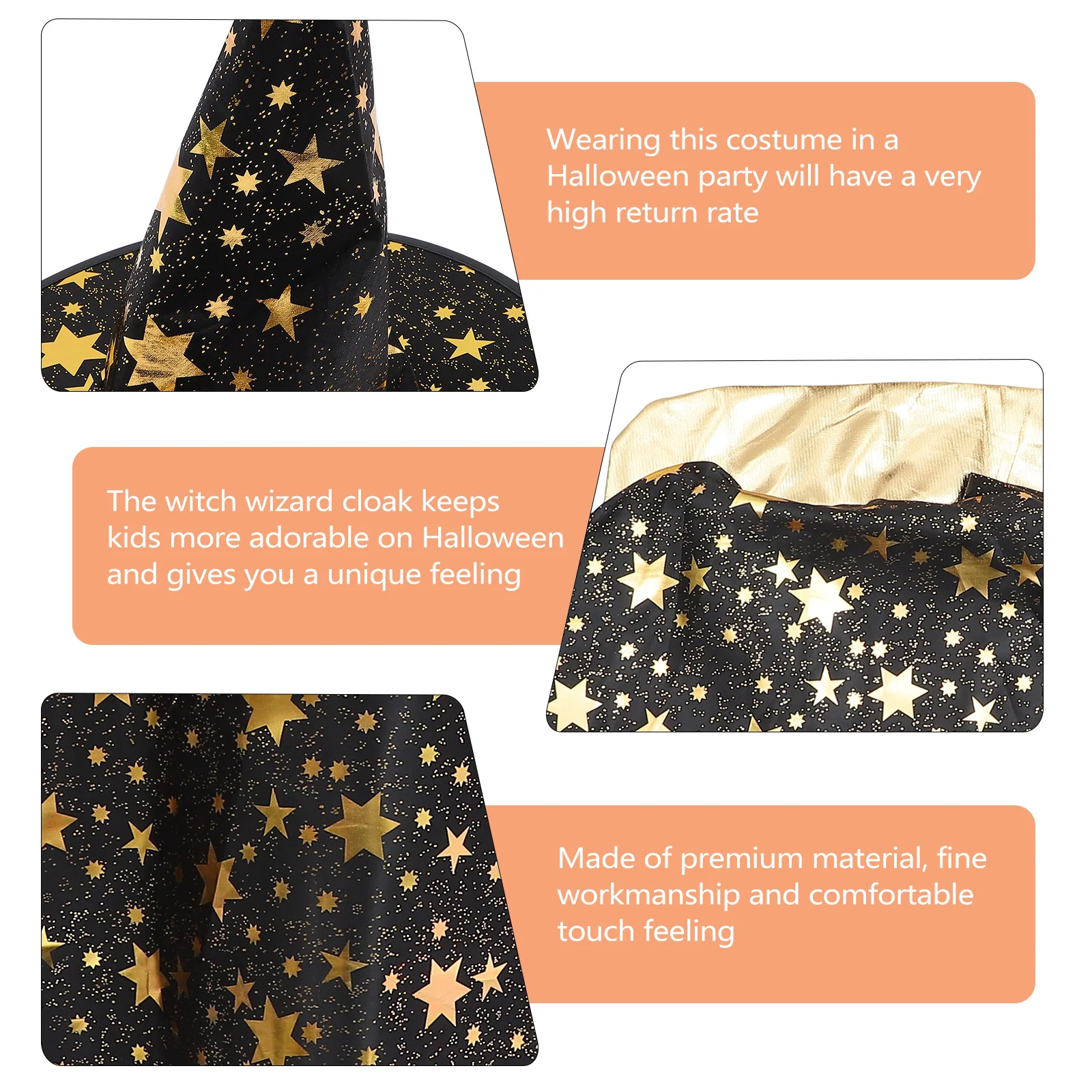 

Children Halloween Costumes Witch Cloak Hat Pumpkin Bag Cosplay Wizard Cape Set Adjustable Comfortable Touch Feeling