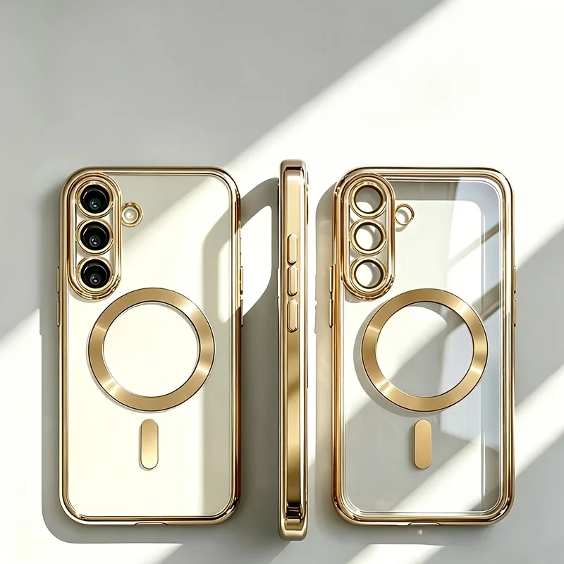 Transparent Plating Magnetic Soft TPU Case for Samsung Galaxy A57 A56 A55 A54 A37 A36 A35 A34 A27 A26 A18 A17 A16 A07 A06 Cover