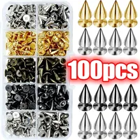 DIY Cone Studs and Spikes Punk Metal Sliver Gold Double Cap Screwback Rivets Round Nail DIY Clothes Shoes Bag Collar Accessories