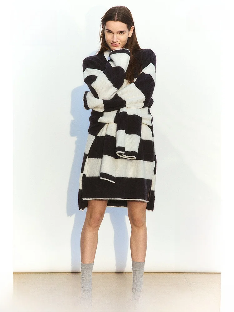 

Женское трикотажное платье H&M Dr Spring 2026, круглый вырез, длинное, миди, в полоску, повседневное, свободного кроя, для дома, улицы, путешествий, на каждый день