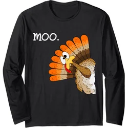 Thanksgiving long sleeved autumn and winter turkey pattern design funny men's black T-shirt top