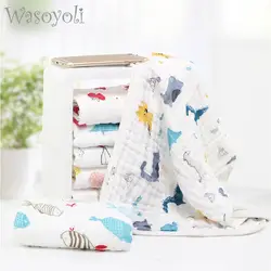 3 Pieces / Lot Wasoyoli Colorful Printed Burp Cloths 30*50CM With Hanging 100% Muslin Cotton 6 Layers Handkerchief Soft Towel